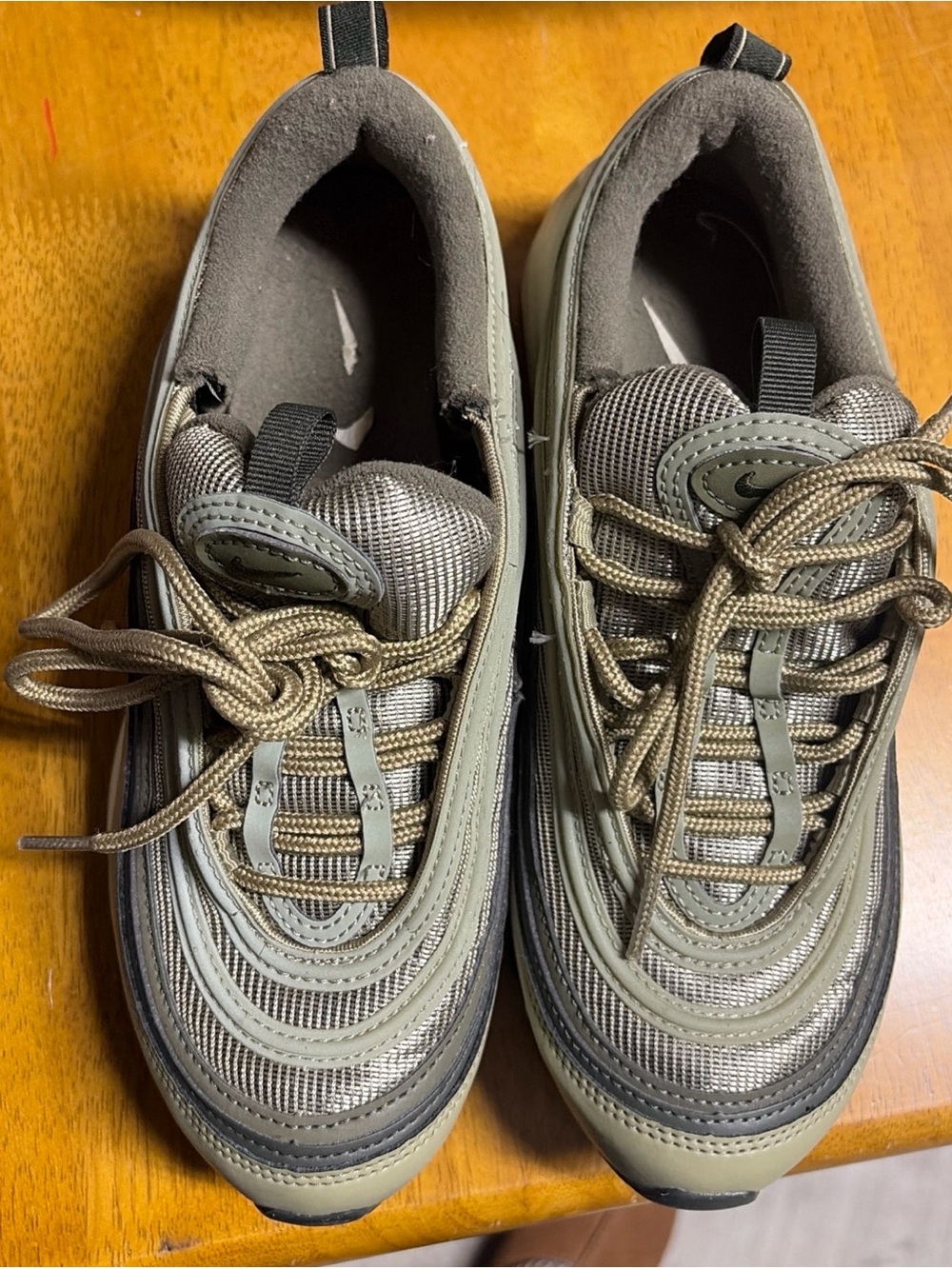 Nike Women's Olive and Black Layered Mesh Lace-Up Sneakers